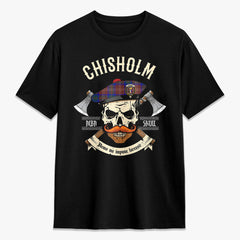 Chisholm Hunting Modern Tartan Crest 2D T-shirt - Alba Skull Style