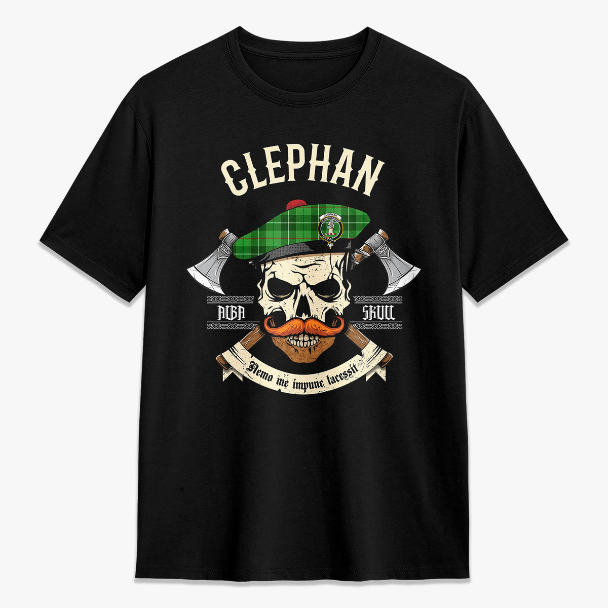 Clephan (or Clephane) Tartan Crest 2D T-shirt - Alba Skull Style