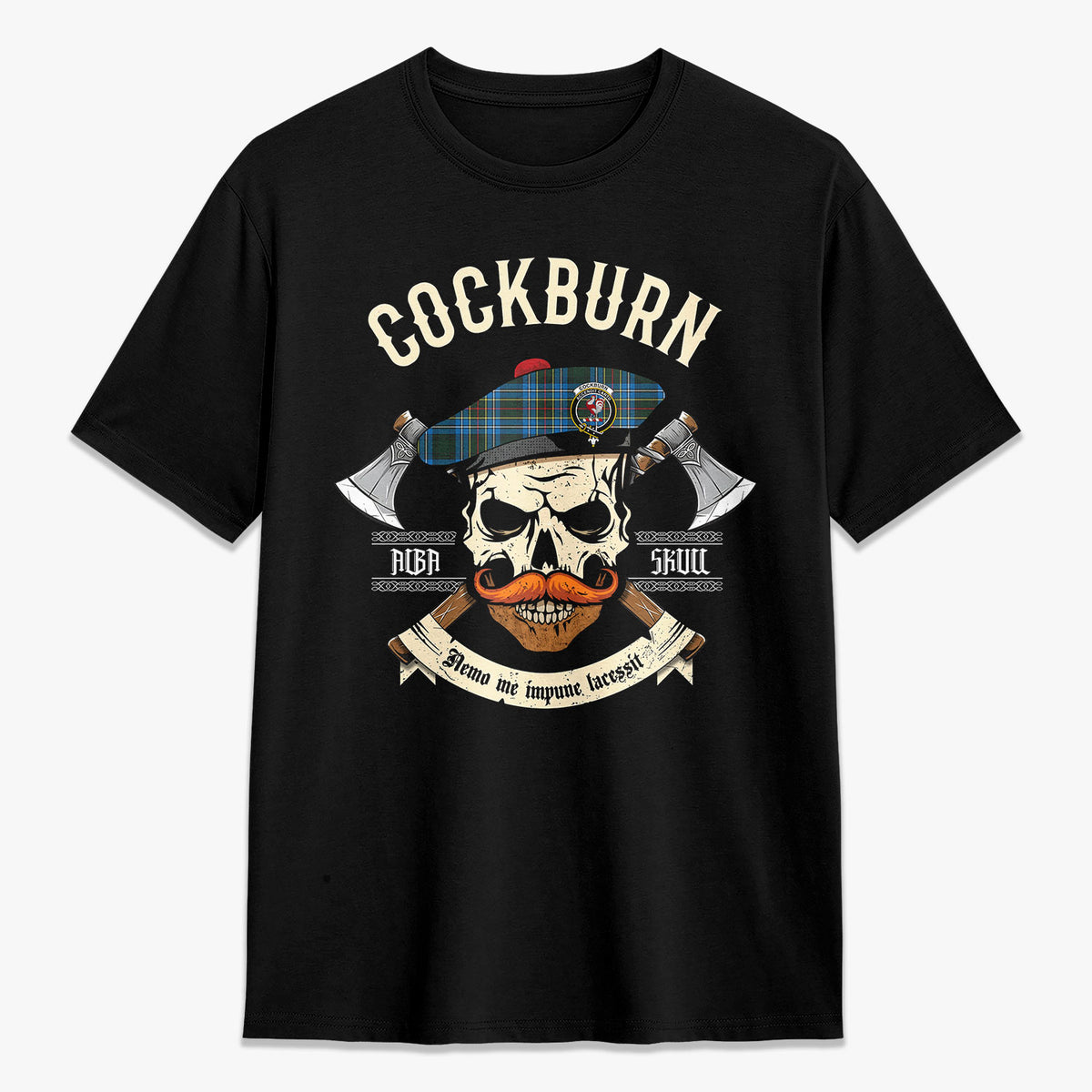 Cockburn Modern Tartan Crest 2D T-shirt - Alba Skull Style