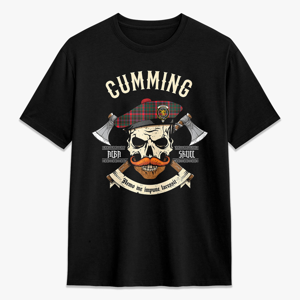 Cumming Hunting Modern Tartan Crest 2D T-shirt - Alba Skull Style