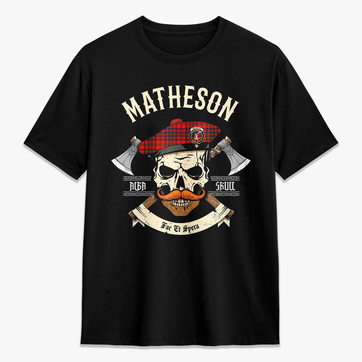 Custom Matheson Modern Tartan Crest 2D T-shirt - Alba Skull Style