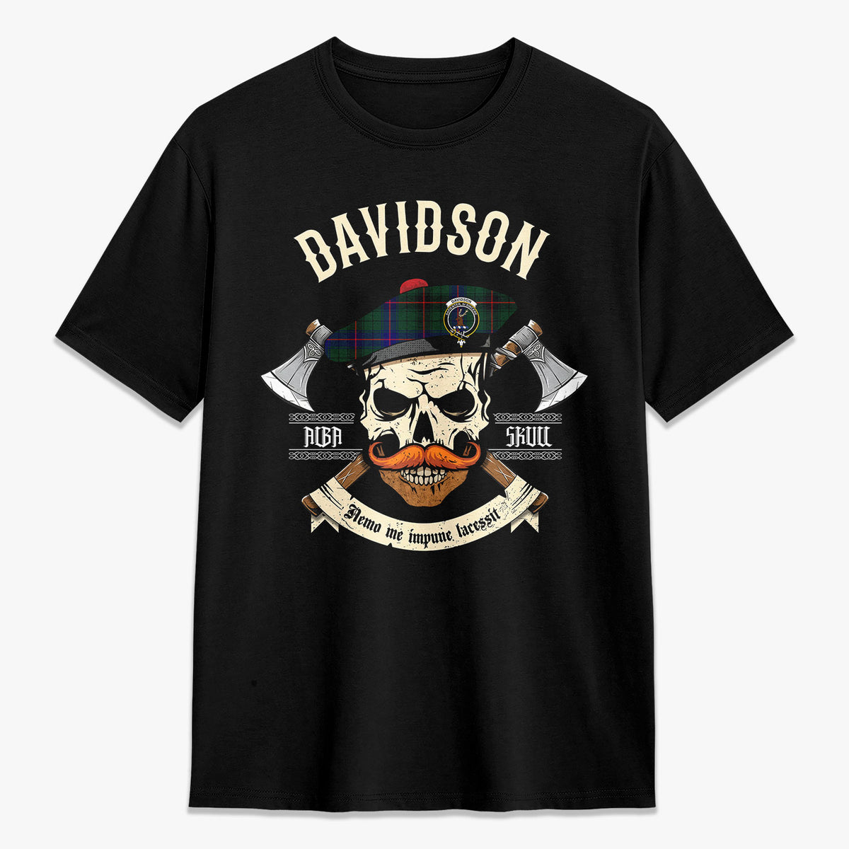 Davidson Modern Tartan Crest 2D T-shirt - Alba Skull Style