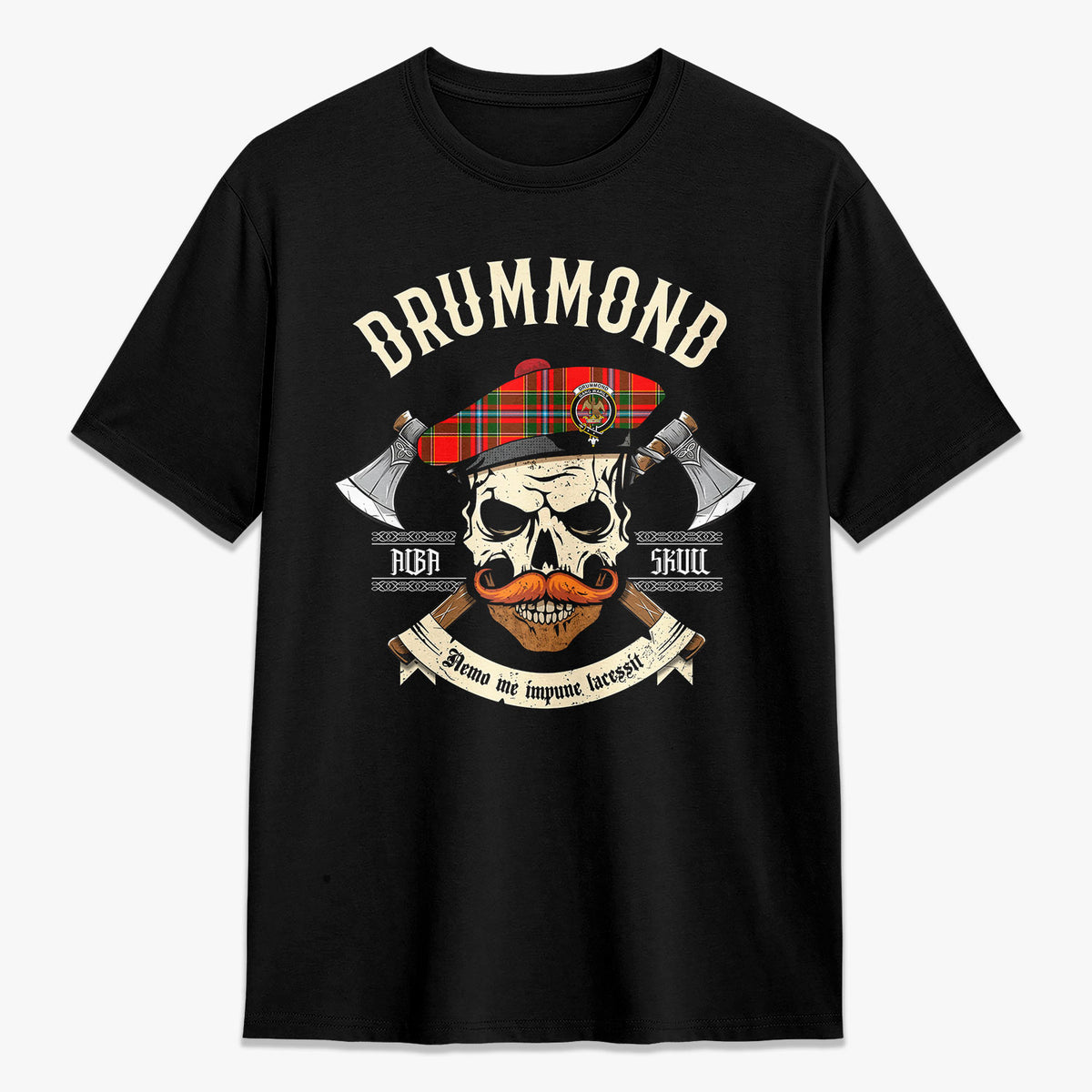 Drummond of Perth Tartan Crest 2D T-shirt - Alba Skull Style