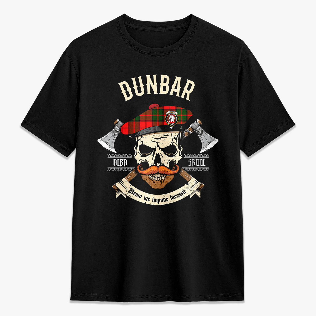 Dunbar Modern Tartan Crest 2D T-shirt - Alba Skull Style