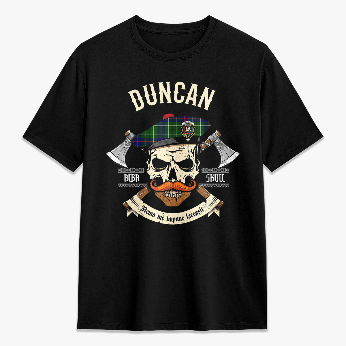 Duncan Modern Tartan Crest 2D T-shirt - Alba Skull Style