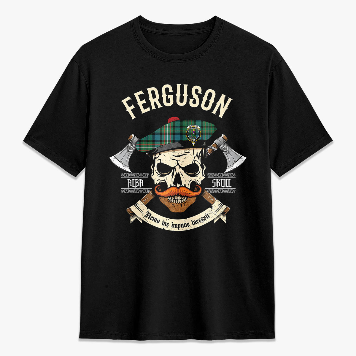 Ferguson Ancient Tartan Crest 2D T-shirt - Alba Skull Style