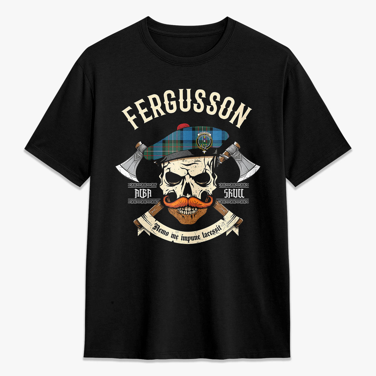 Fergusson Ancient Tartan Crest 2D T-shirt - Alba Skull Style