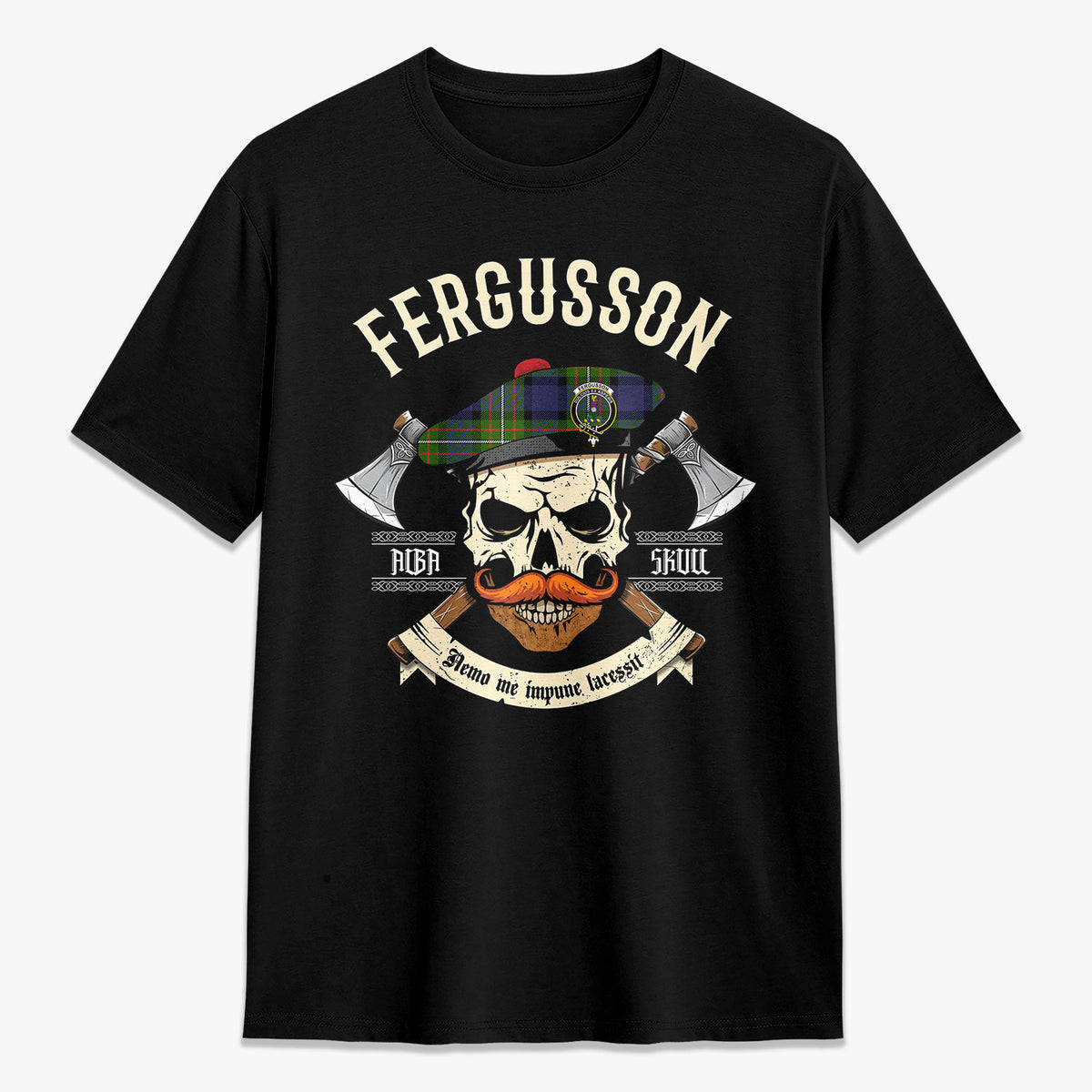 Fergusson Modern Tartan Crest 2D T-shirt - Alba Skull Style