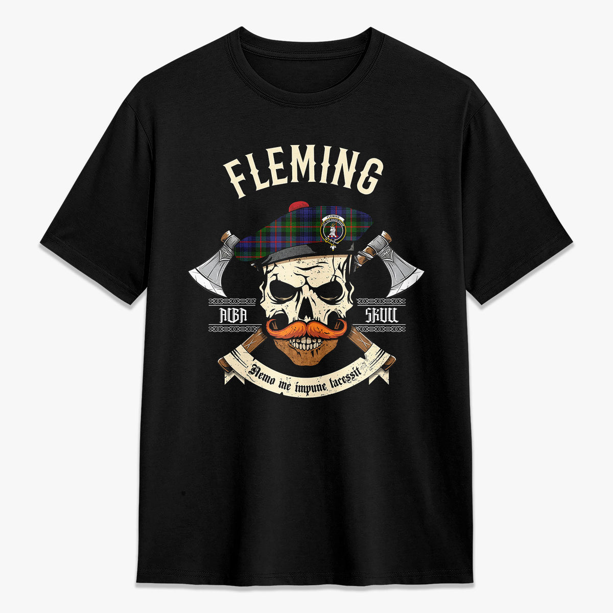 Fleming Tartan Crest 2D T-shirt - Alba Skull Style