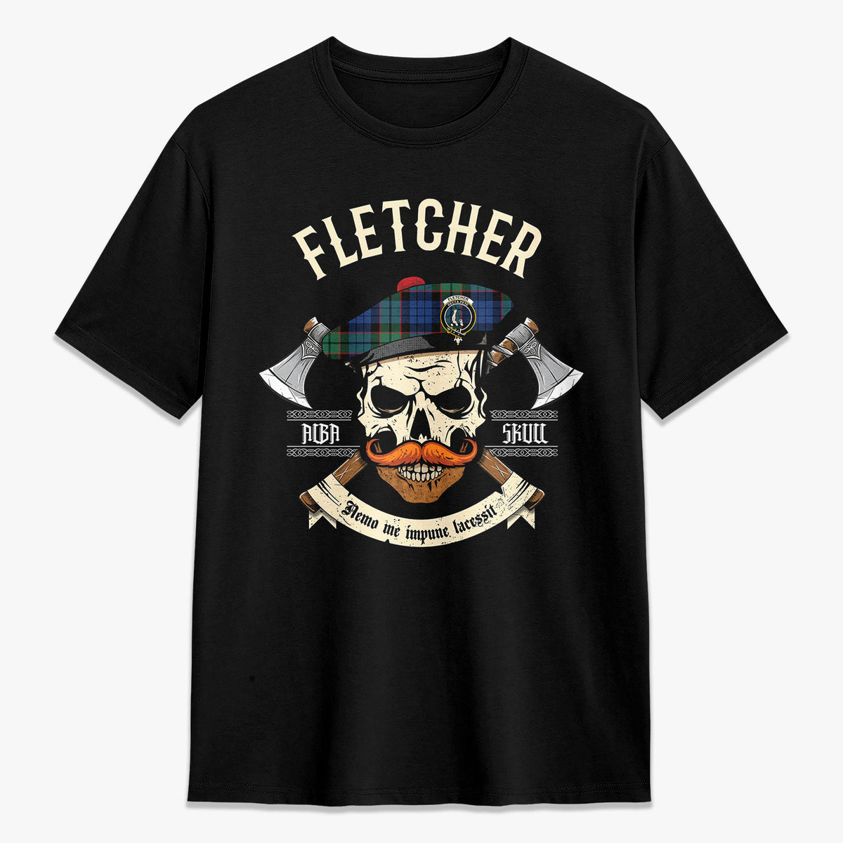 Fletcher Ancient Tartan Crest 2D T-shirt - Alba Skull Style