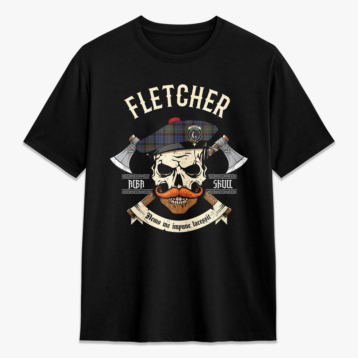 Fletcher of Dunans Tartan Crest 2D T-shirt - Alba Skull Style