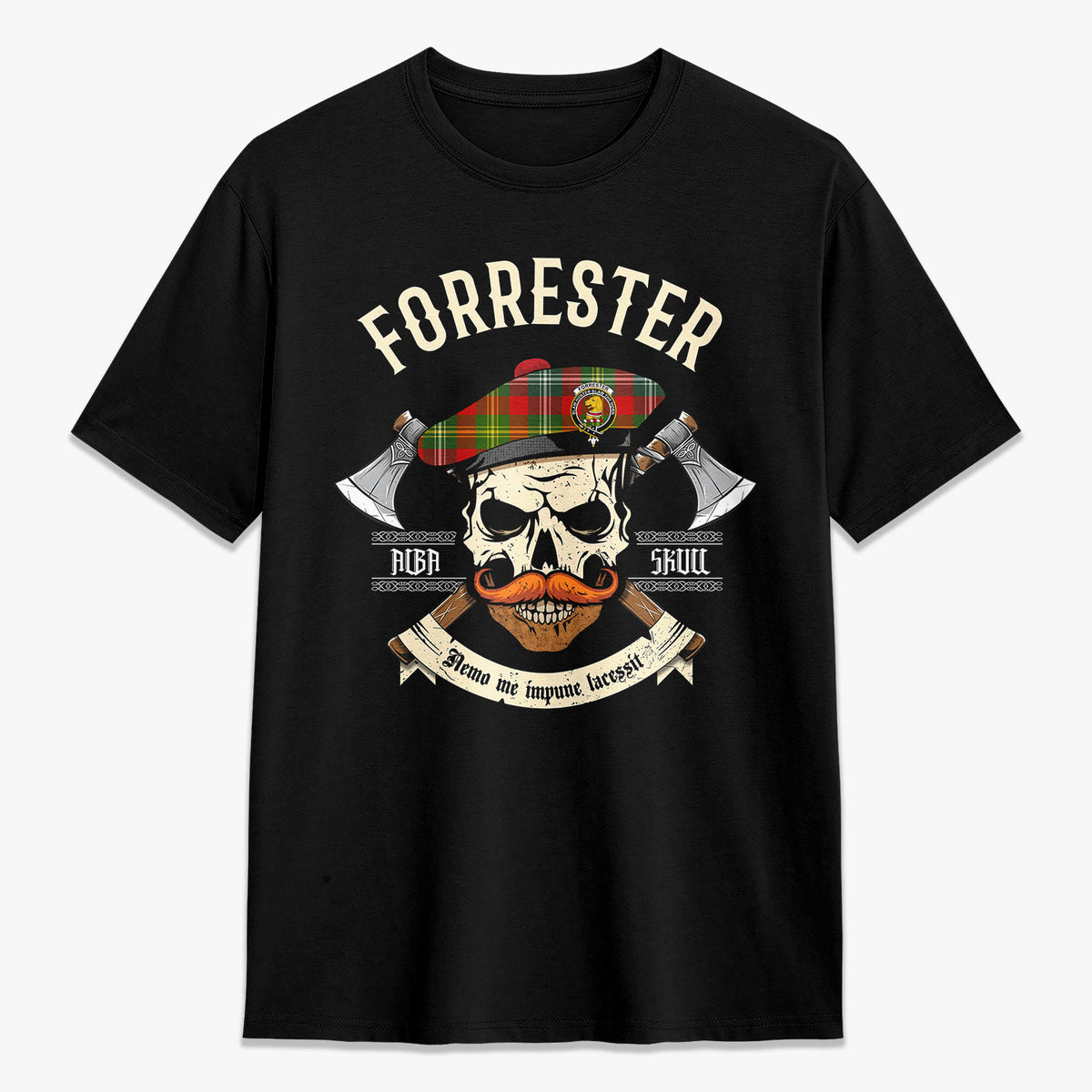 Forrester Tartan Crest 2D T-shirt - Alba Skull Style