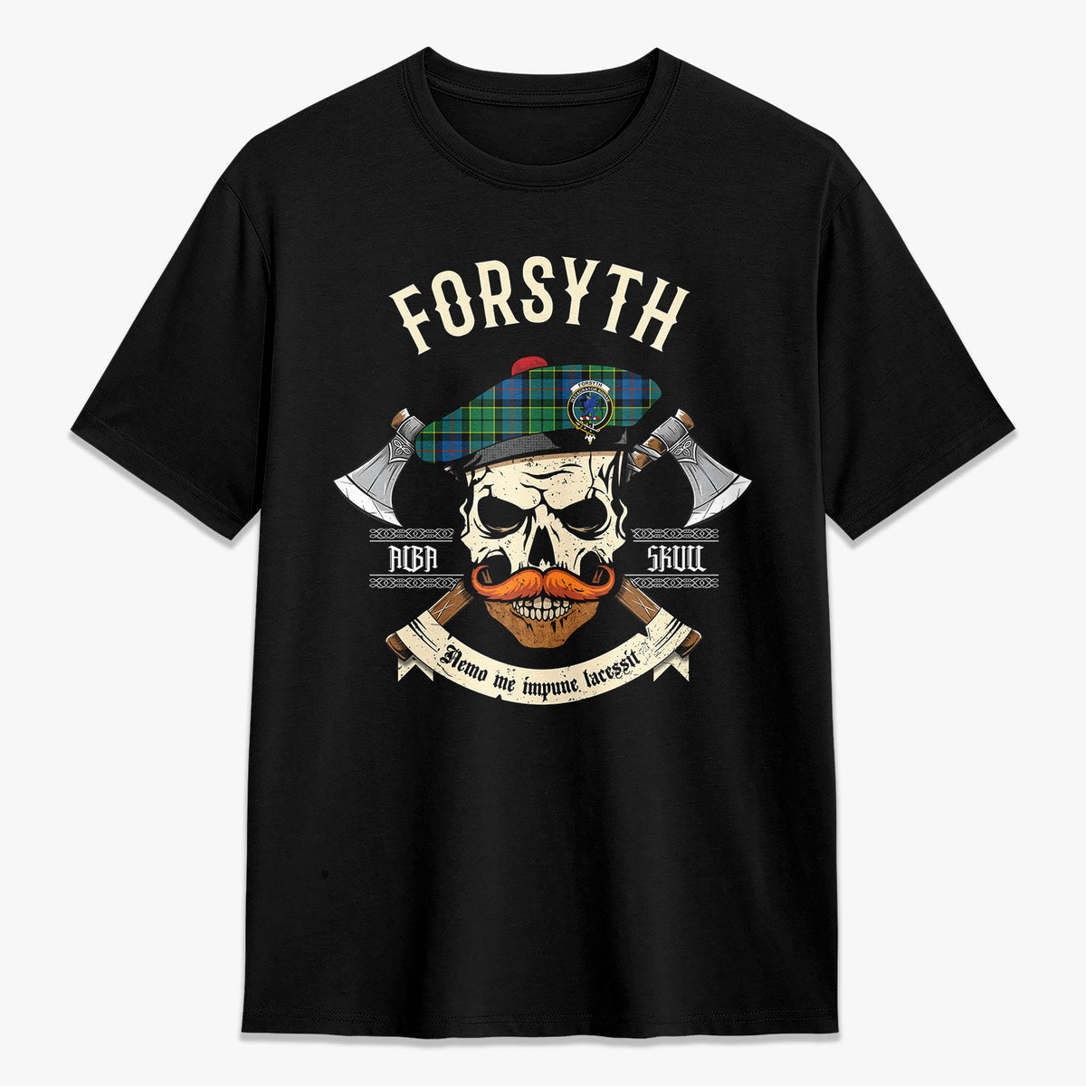 Forsyth Ancient Tartan Crest 2D T-shirt - Alba Skull Style