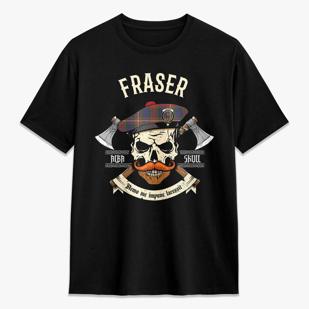 Fraser (of Lovat) Hunting Modern Tartan Crest 2D T-shirt - Alba Skull Style