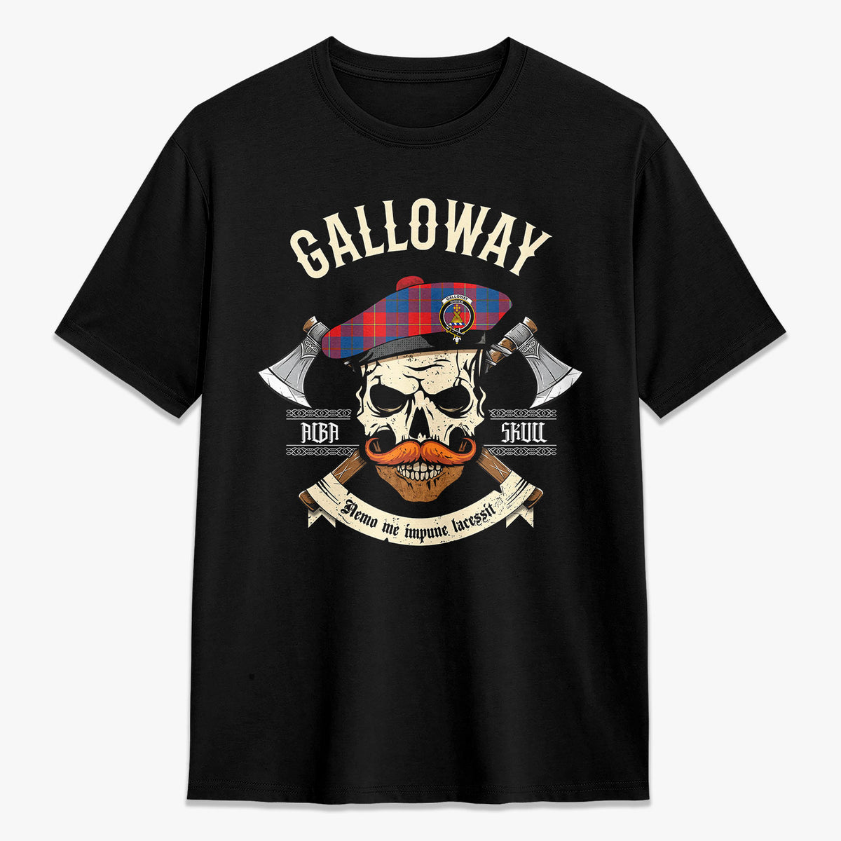 Galloway Red Tartan Crest 2D T-shirt - Alba Skull Style