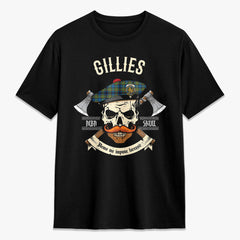 Gillies Ancient Tartan Crest 2D T-shirt - Alba Skull Style