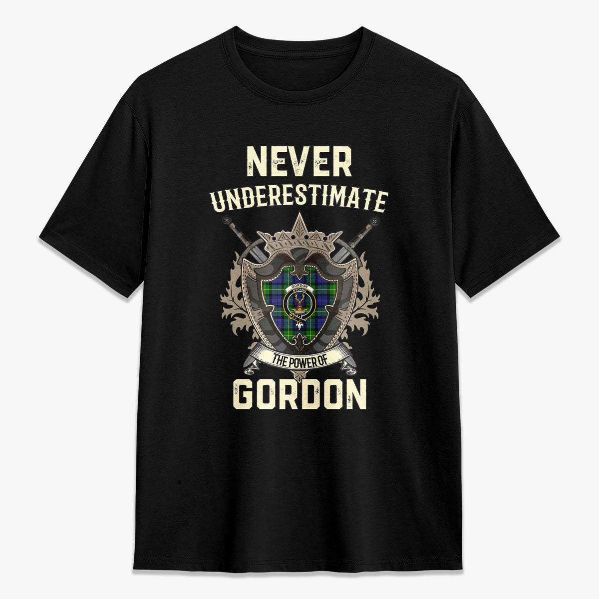 Gordon Modern Tartan Crest 2D T-shirt - Never Underestimate Style