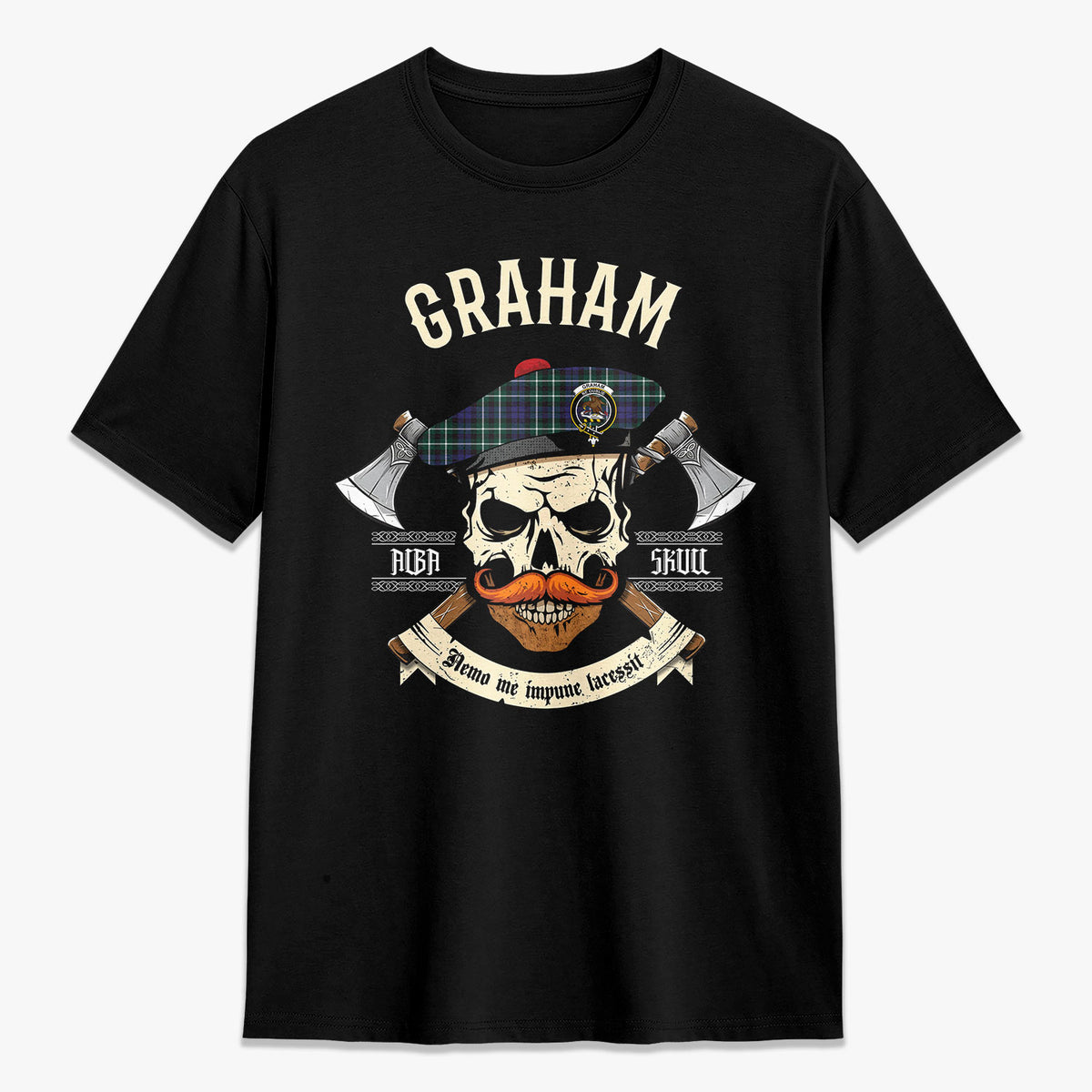 Graham of Montrose Modern Tartan Crest 2D T-shirt - Alba Skull Style