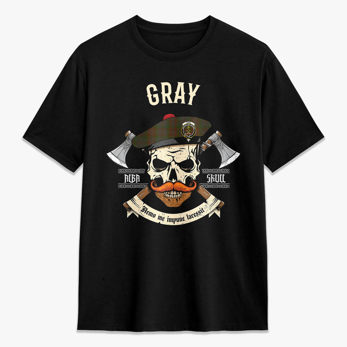 Gray Tartan Crest 2D T-shirt - Alba Skull Style