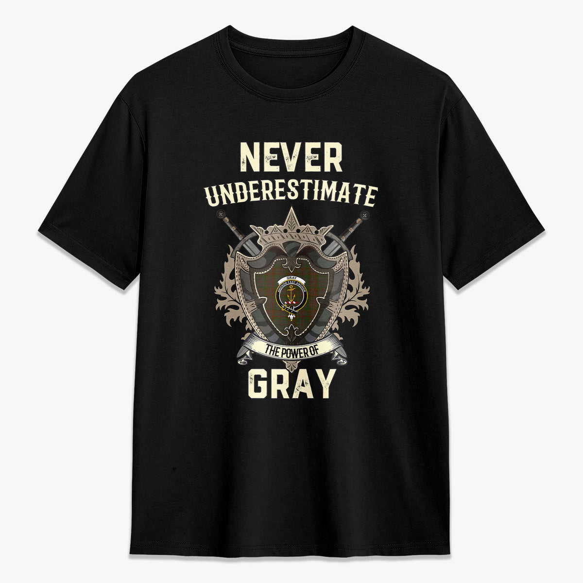Gray Tartan Crest 2D T-shirt - Never Underestimate Style