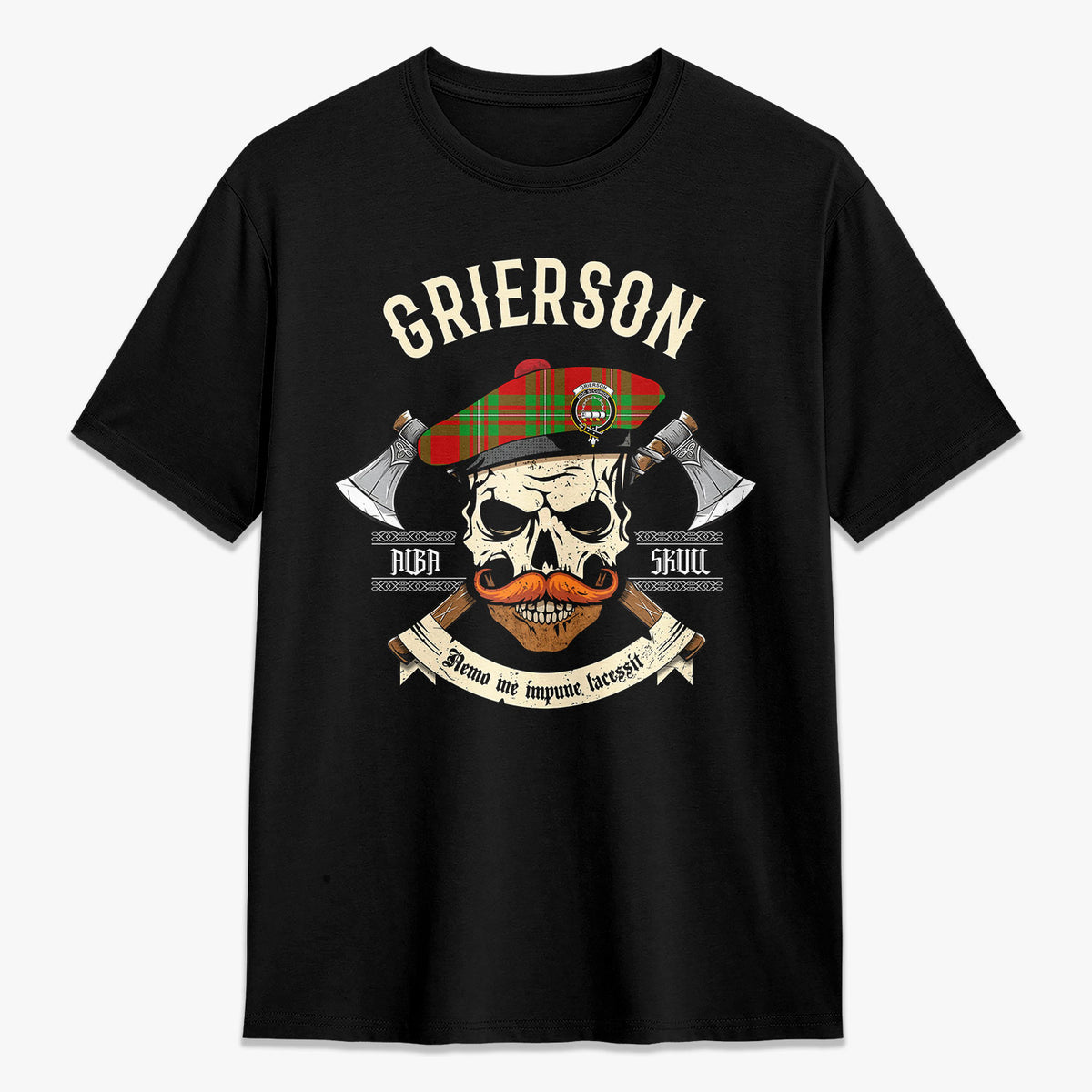 Grierson Tartan Crest 2D T-shirt - Alba Skull Style