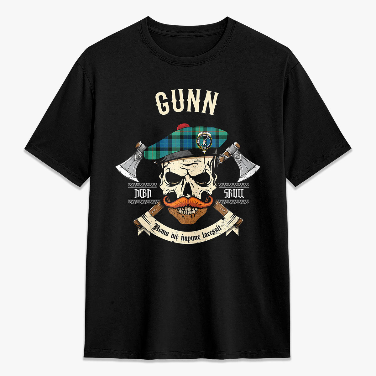 Gunn Ancient Tartan Crest 2D T-shirt - Alba Skull Style