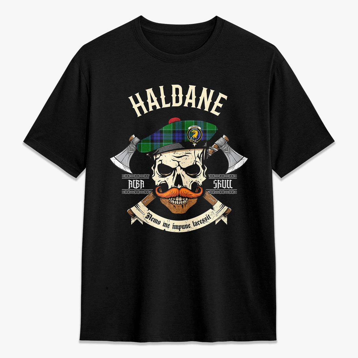 Haldane Tartan Crest 2D T-shirt - Alba Skull Style