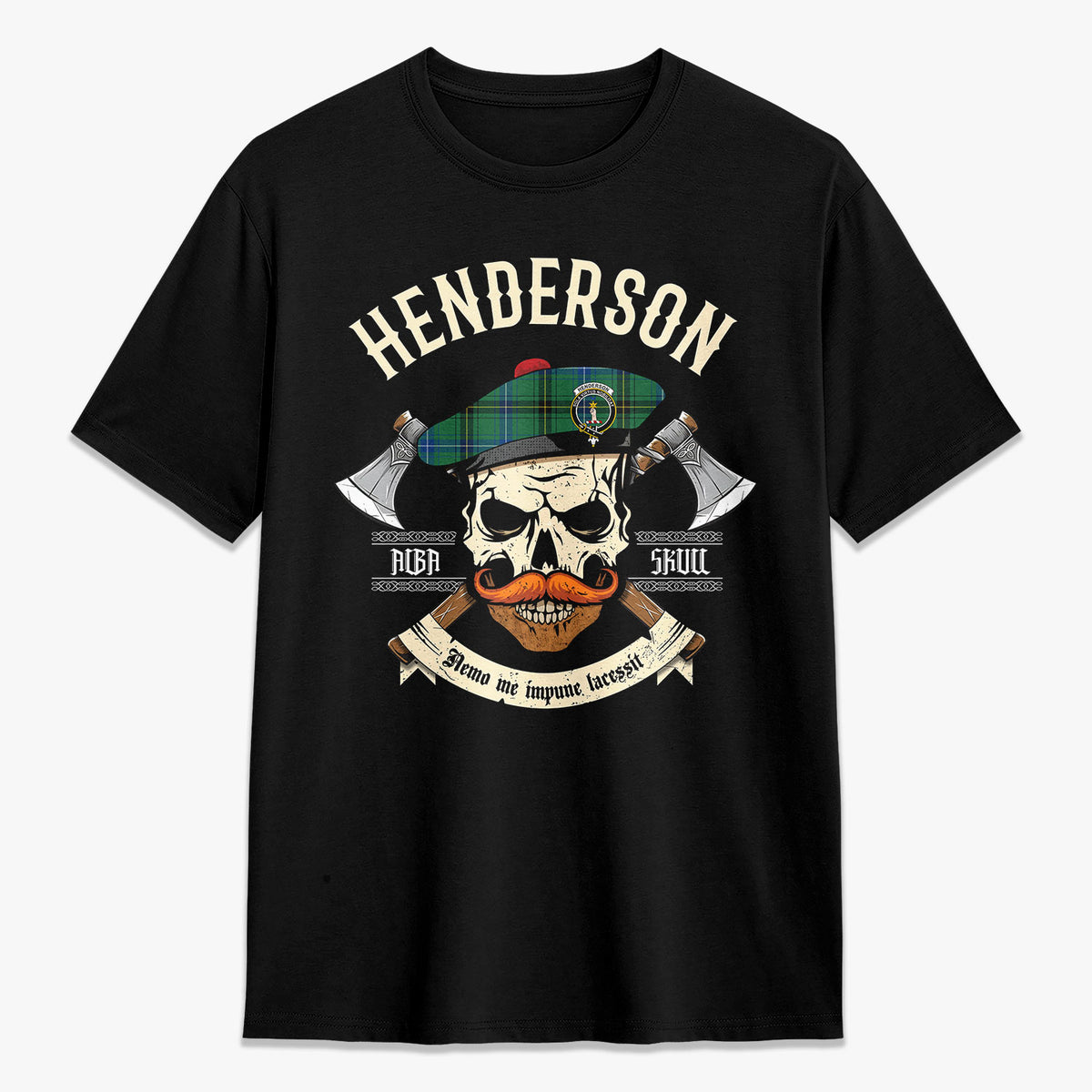 Henderson Ancient Tartan Crest 2D T-shirt - Alba Skull Style