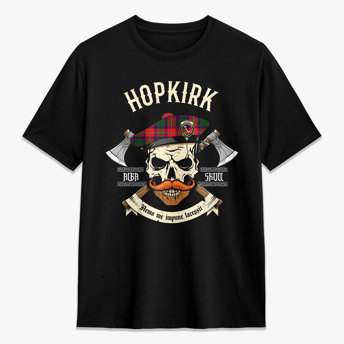 Hopkirk Tartan Crest 2D T-shirt - Alba Skull Style