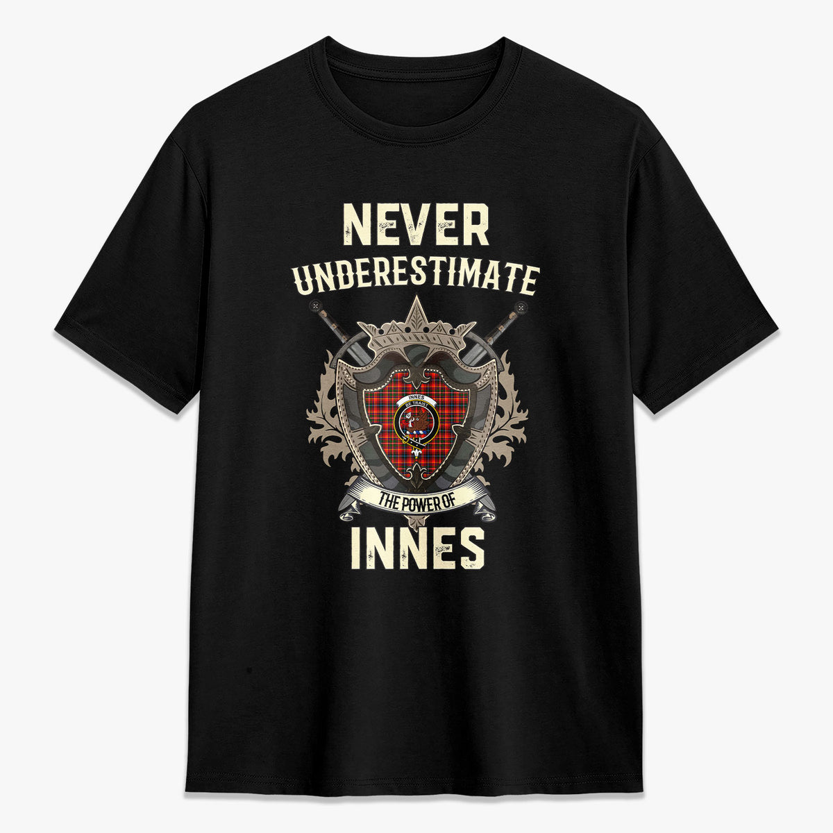Innes Modern Tartan Crest 2D T-shirt - Never Underestimate Style