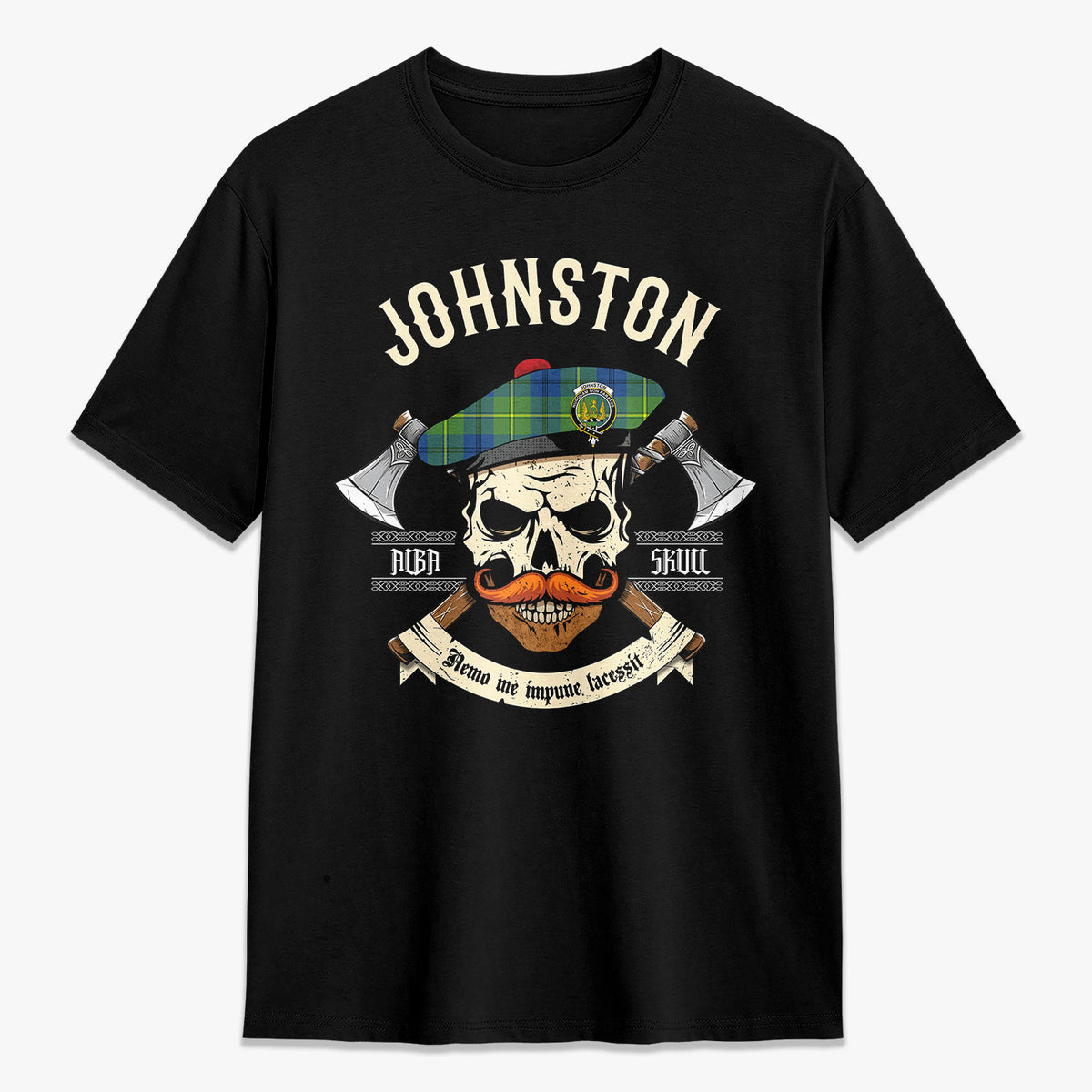 Johnston Ancient Tartan Crest 2D T-shirt - Alba Skull Style