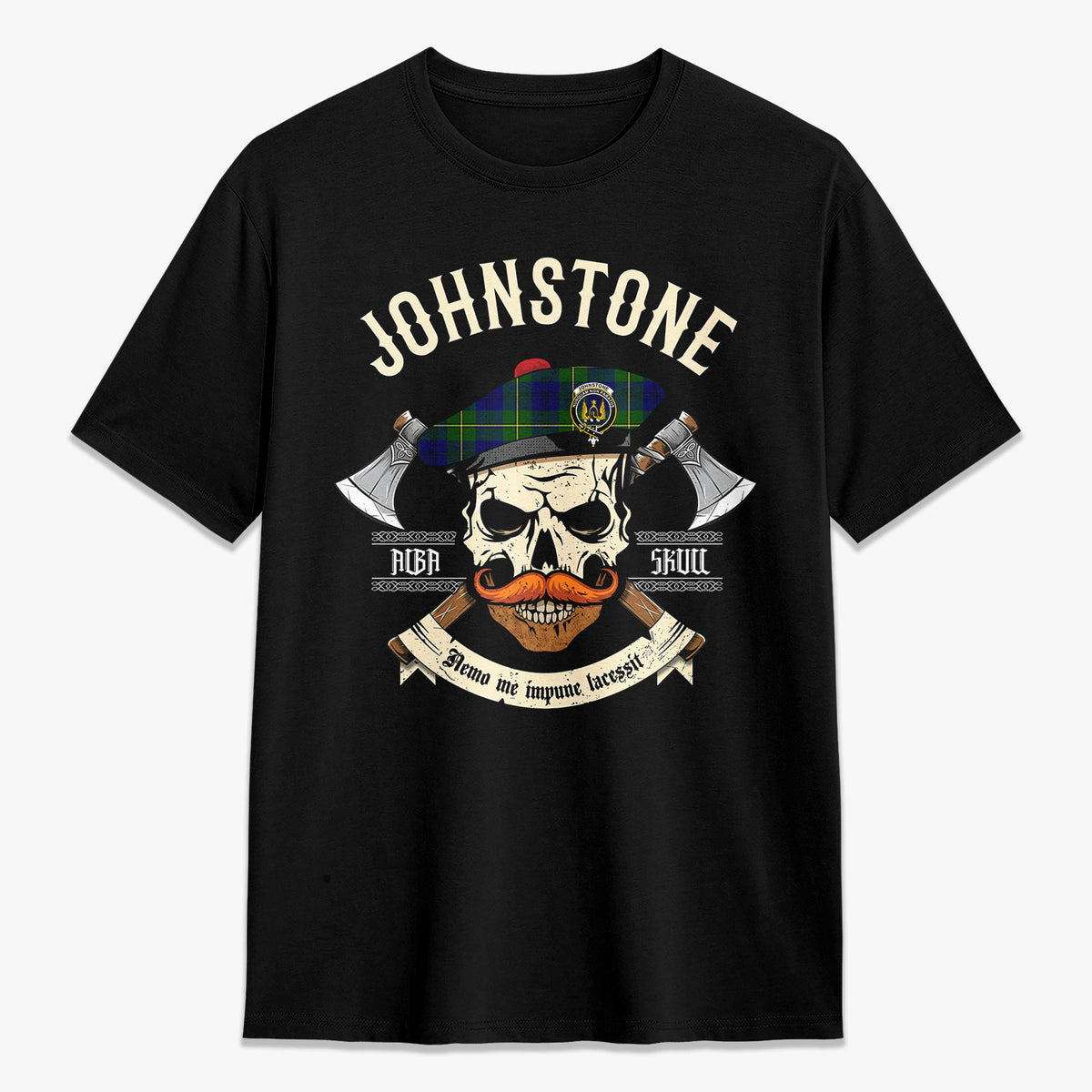 Johnstone Modern Tartan Crest 2D T-shirt - Alba Skull Style