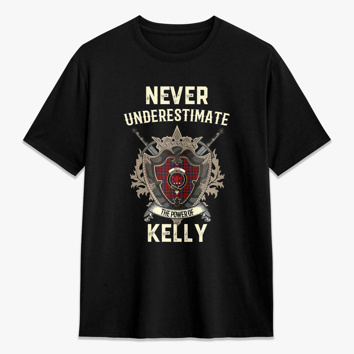 Kelly of Sleat Red Tartan Crest 2D T-shirt - Never Underestimate Style