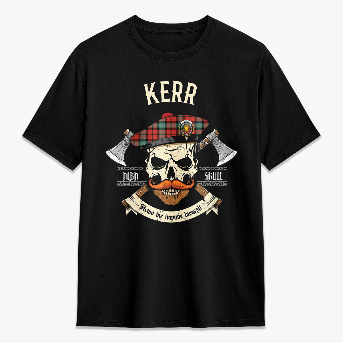 Kerr Ancient Tartan Crest 2D T-shirt - Alba Skull Style