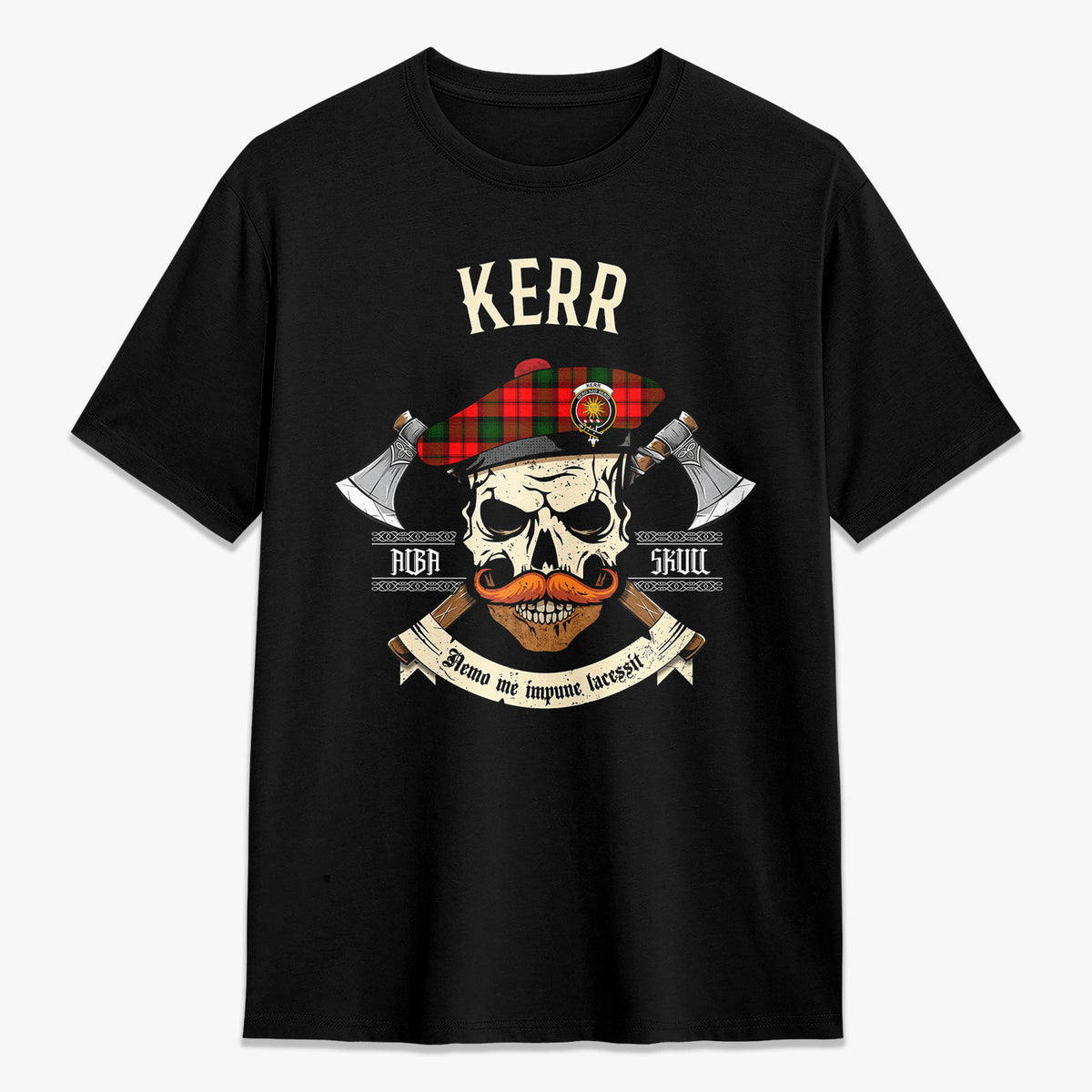 Kerr Modern Tartan Crest 2D T-shirt - Alba Skull Style