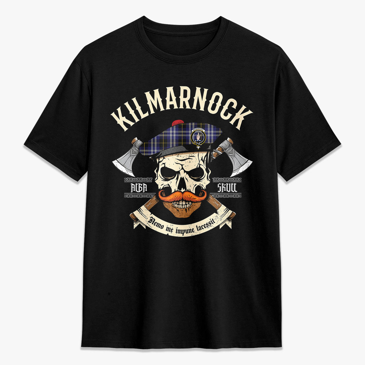 Kilmarnock Tartan Crest 2D T-shirt - Alba Skull Style