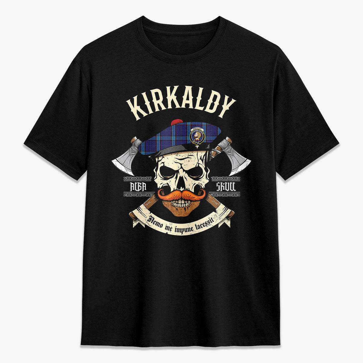 Kirkaldy Tartan Crest 2D T-shirt - Alba Skull Style