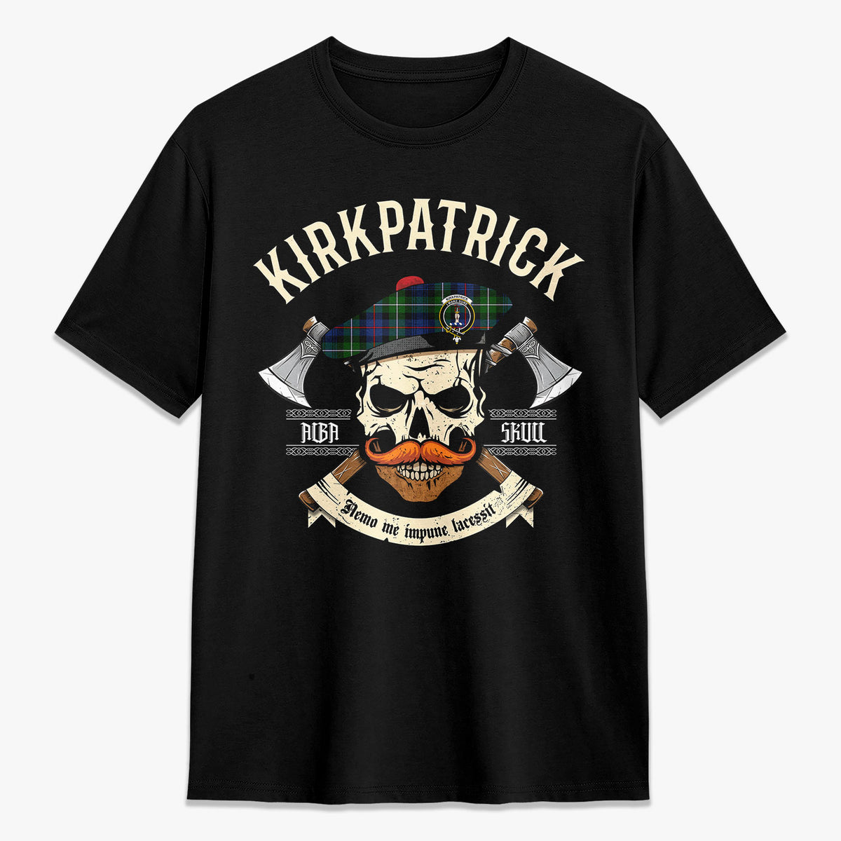 Kirkpatrick Tartan Crest 2D T-shirt - Alba Skull Style