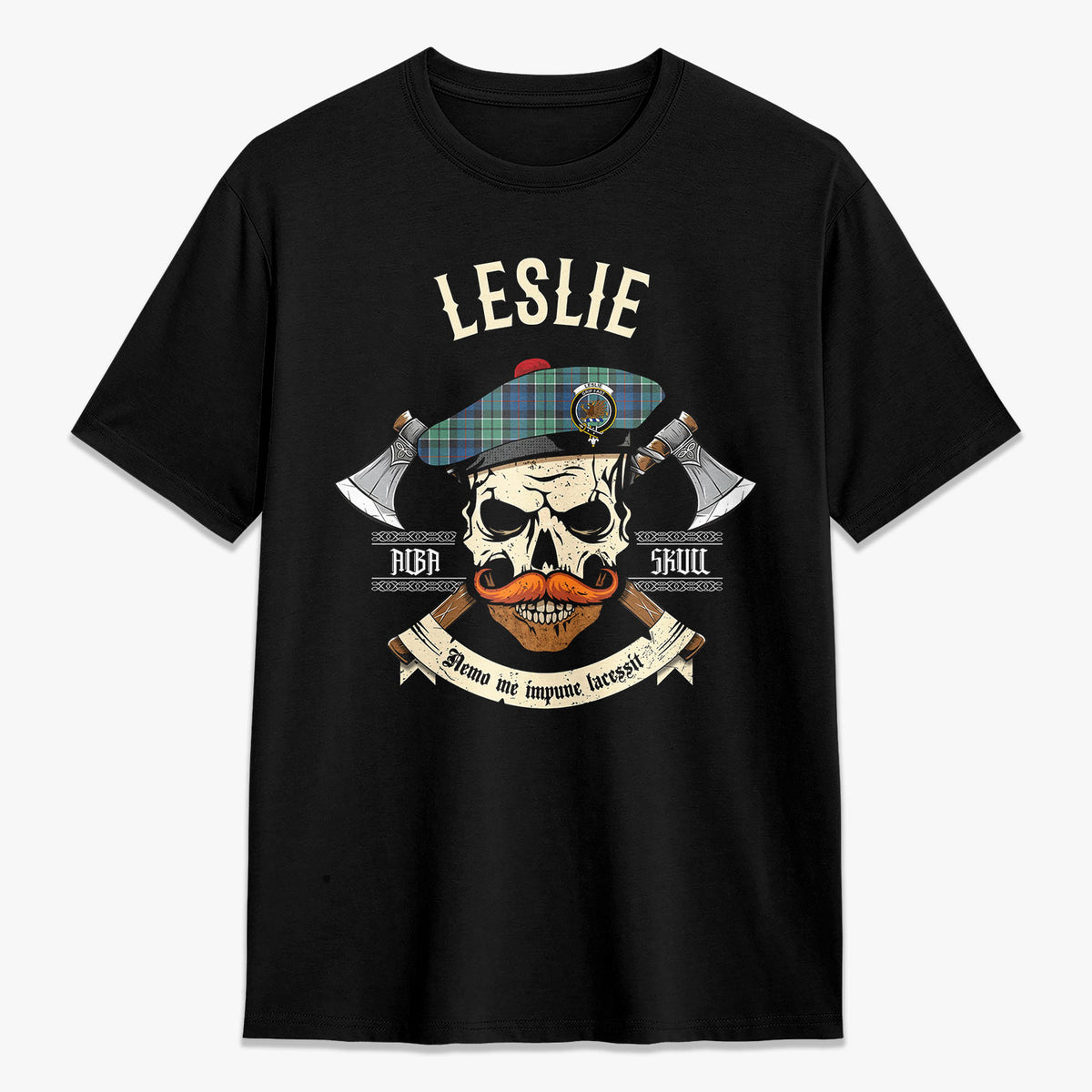 Leslie Hunting Ancient Tartan Crest 2D T-shirt - Alba Skull Style