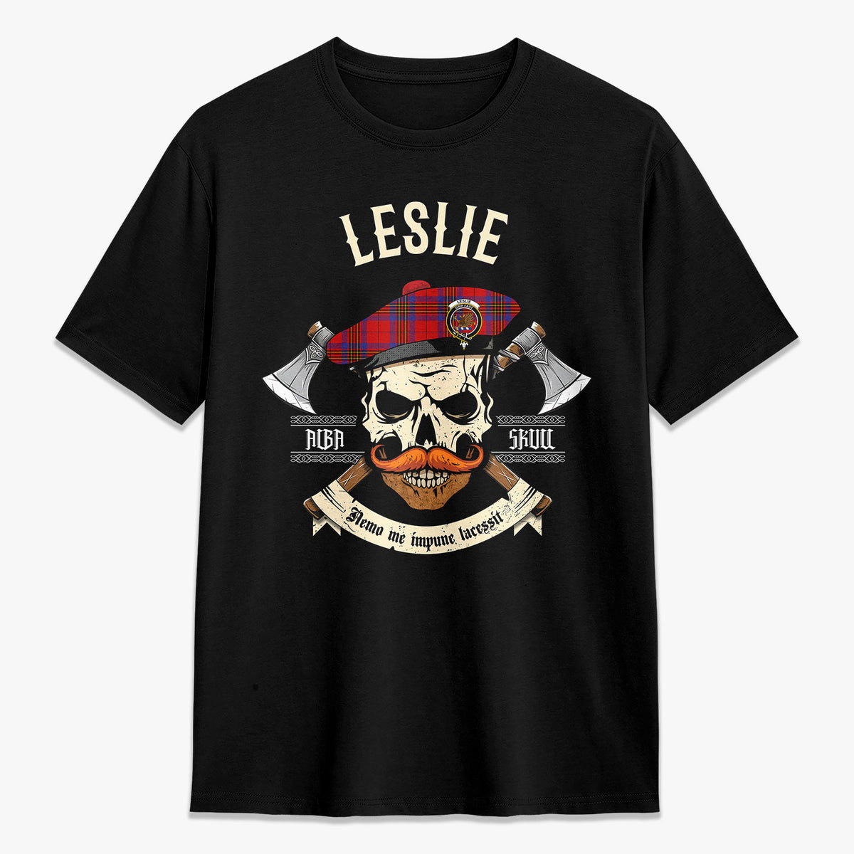 Leslie Modern Tartan Crest 2D T-shirt - Alba Skull Style