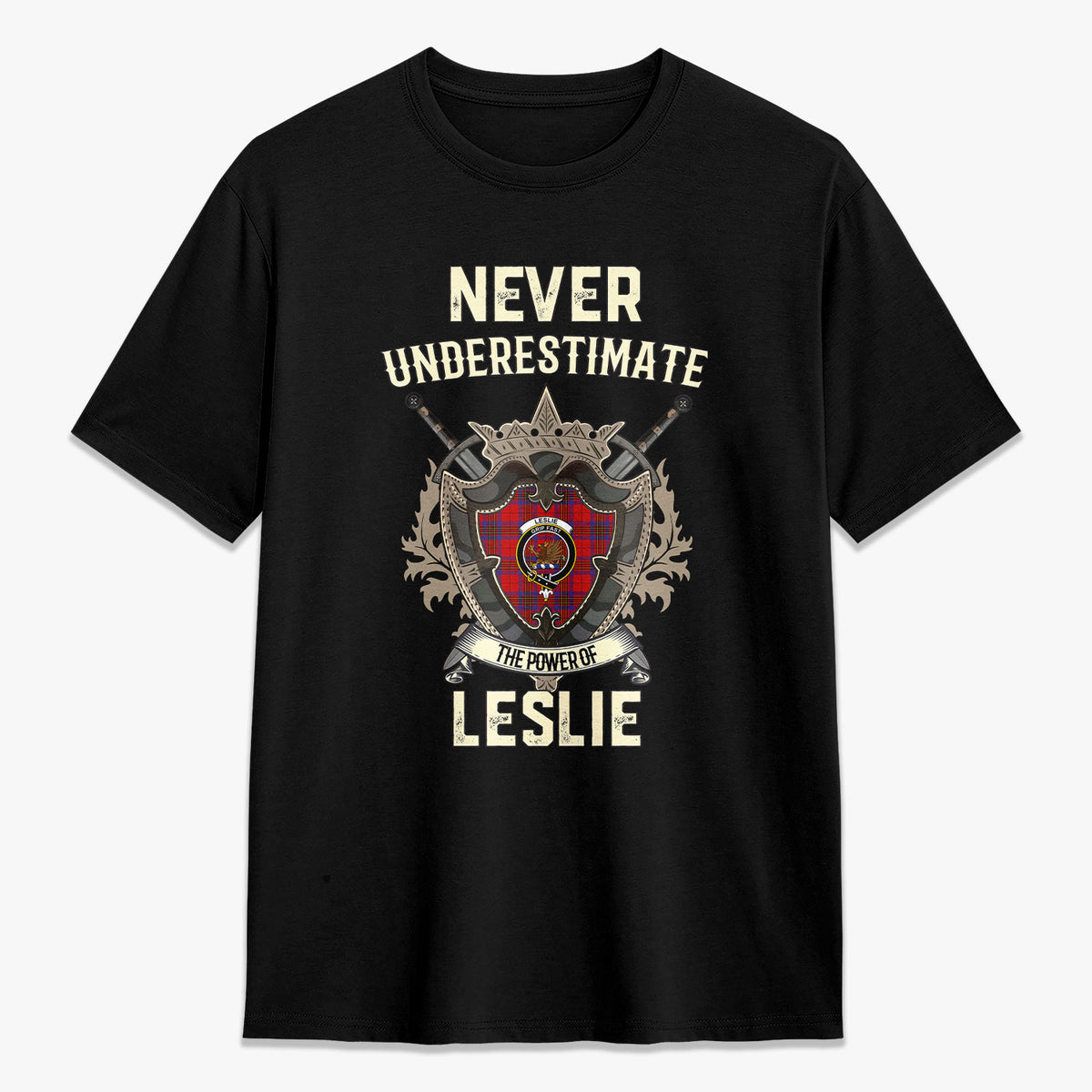 Leslie Modern Tartan Crest 2D T-shirt - Never Underestimate Style