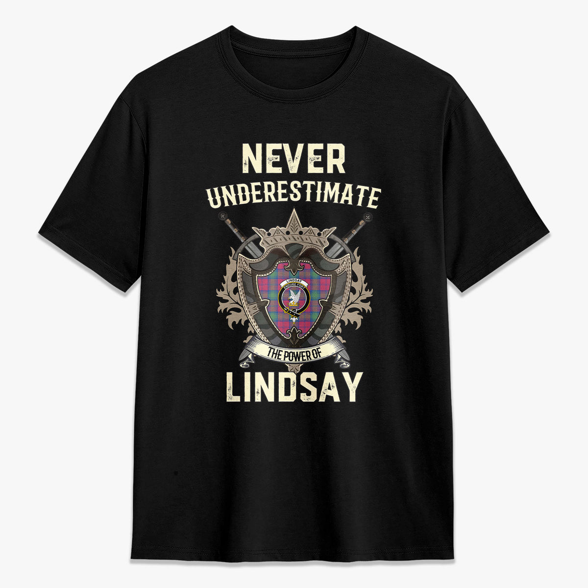 Lindsay Ancient Tartan Crest 2D T-shirt - Never Underestimate Style