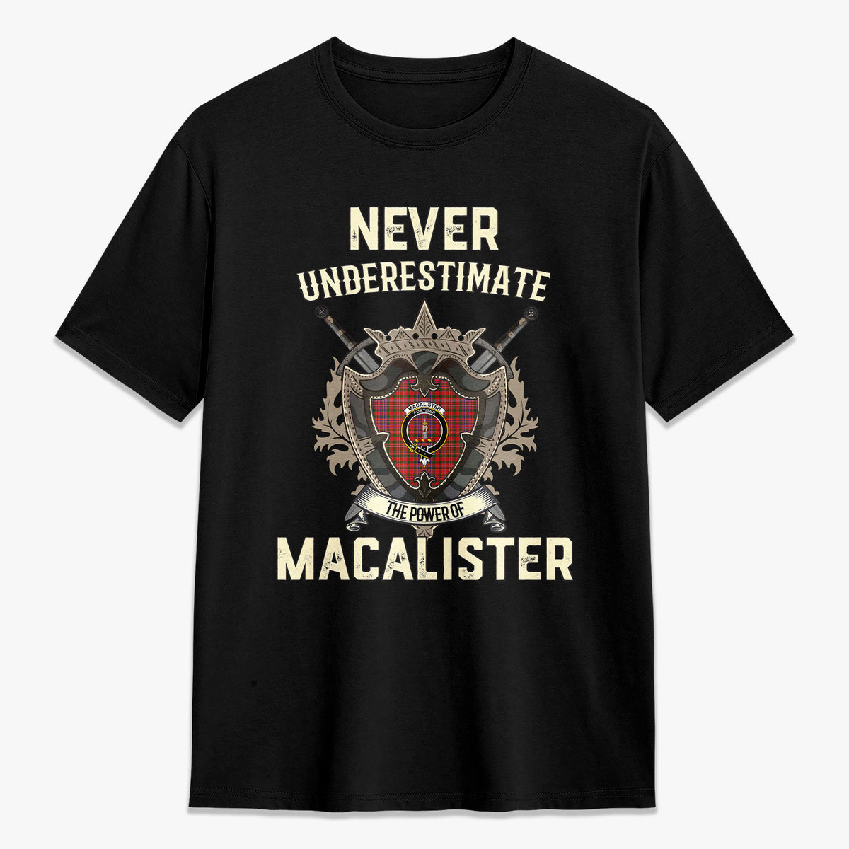 MacAlister Modern Tartan Crest 2D T-shirt - Never Underestimate Style