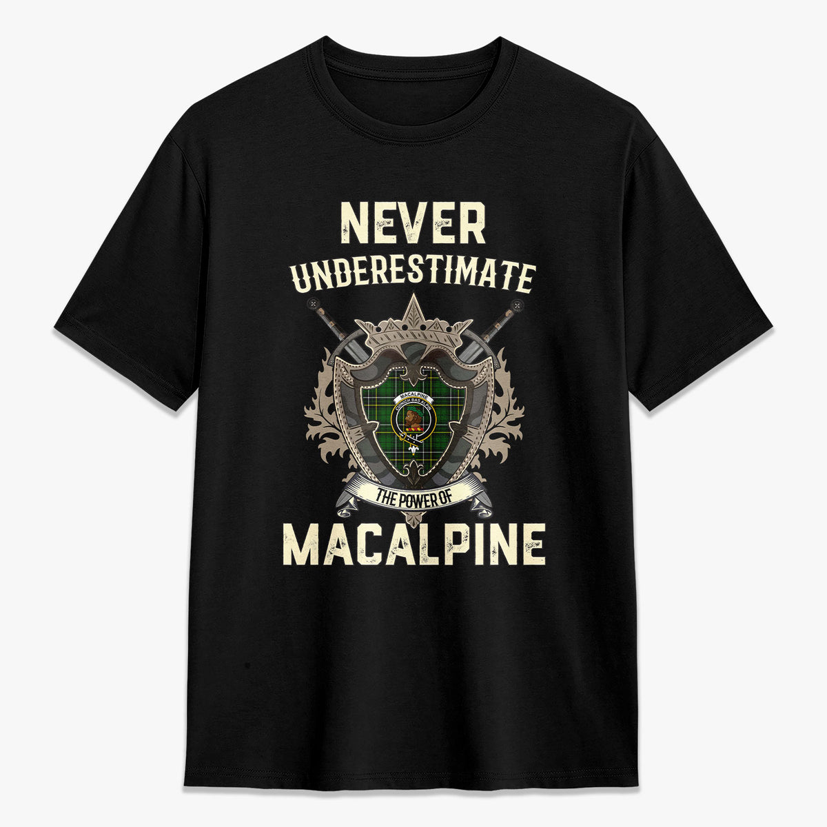 MacAlpine Modern Tartan Crest 2D T-shirt - Never Underestimate Style