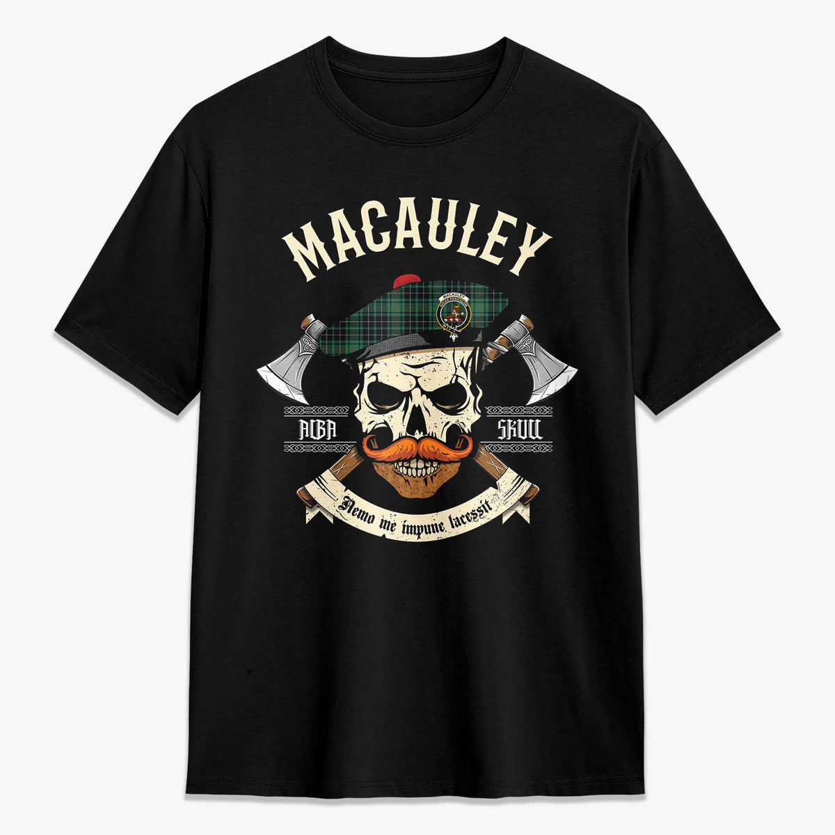 MacAuley Hunting Ancient Tartan Crest 2D T-shirt - Alba Skull Style