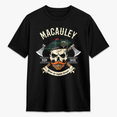 MacAuley Hunting Ancient Tartan Crest 2D T-shirt - Alba Skull Style