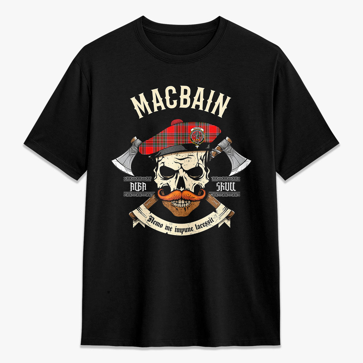 MacBain Tartan Crest 2D T-shirt - Alba Skull Style