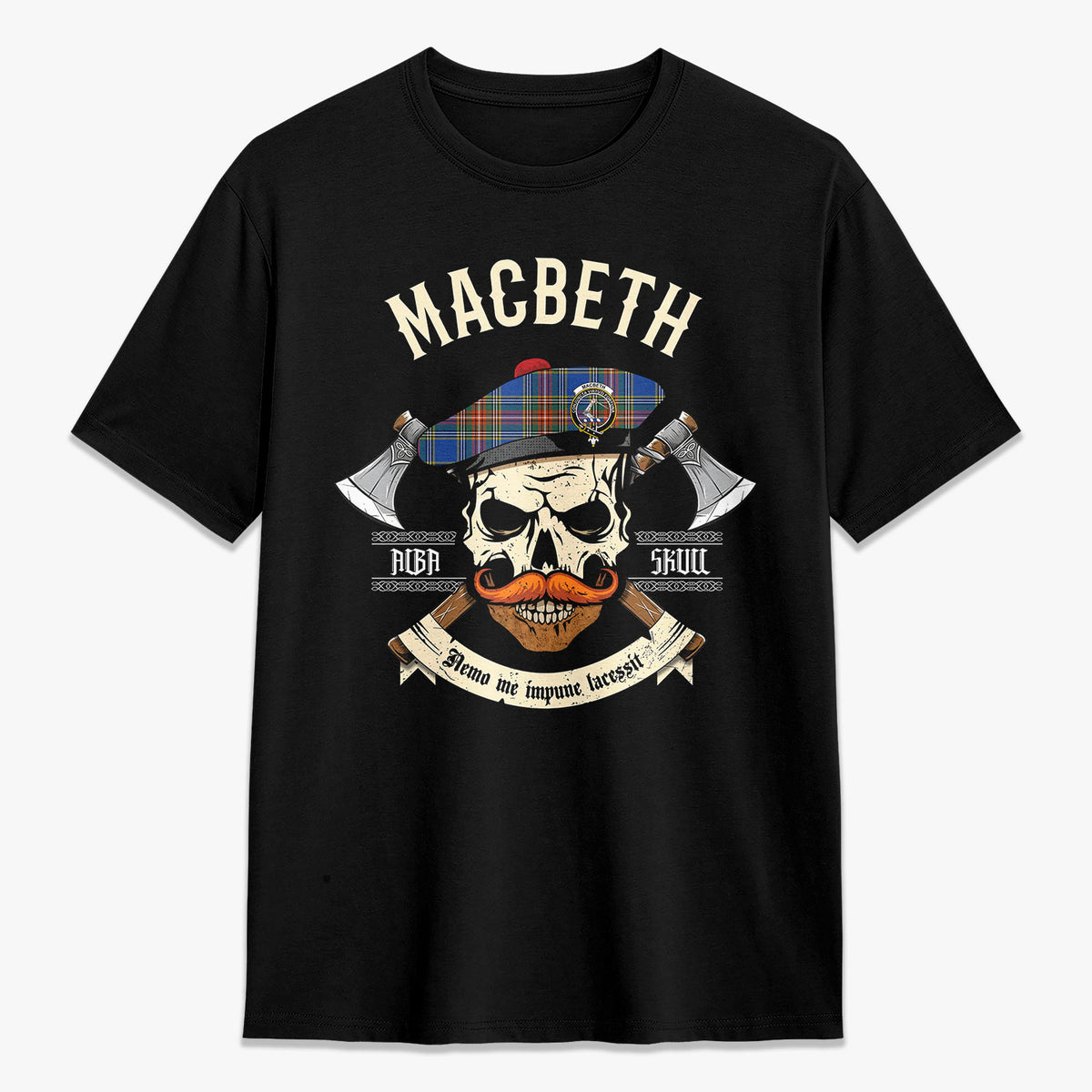 MacBeth Ancient Tartan Crest 2D T-shirt - Alba Skull Style
