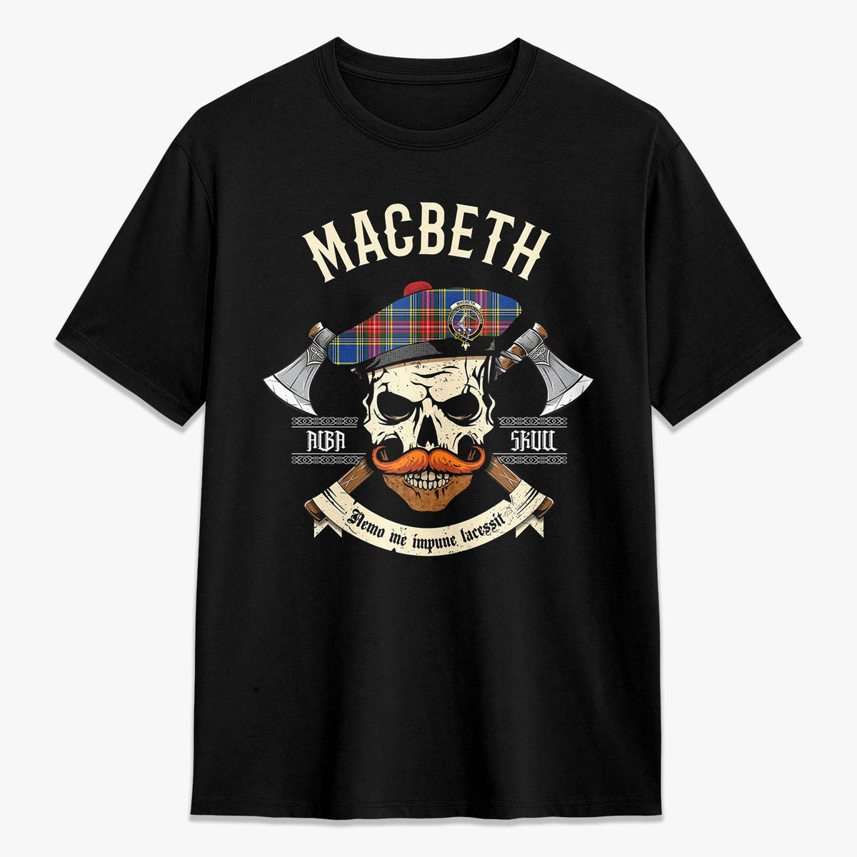 MacBeth Modern Tartan Crest 2D T-shirt - Alba Skull Style