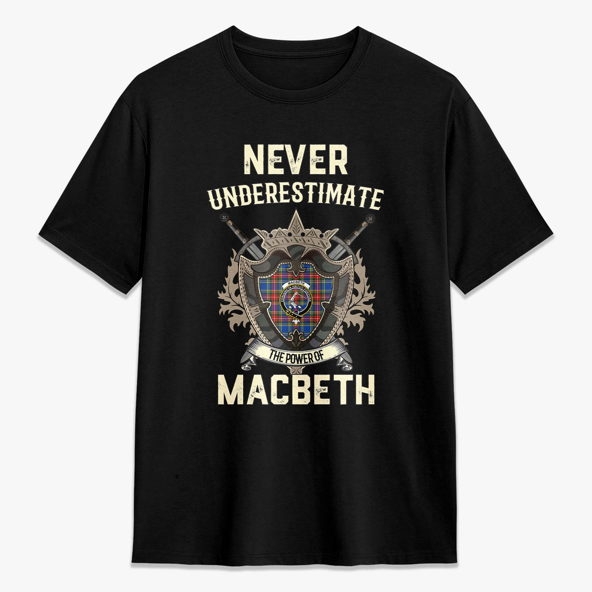 MacBeth Modern Tartan Crest 2D T-shirt - Never Underestimate Style
